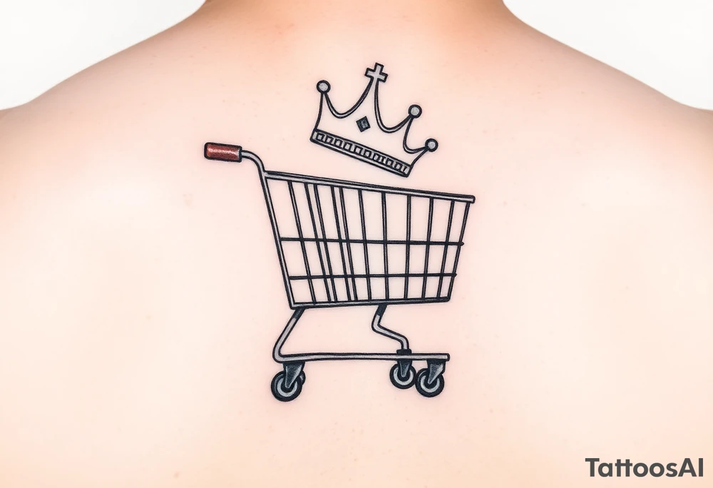 A small shopping cart with a princess crown 
On the side tattoo idea