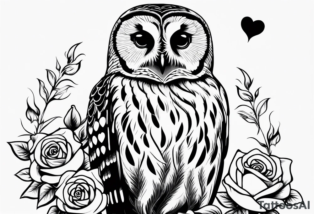 Barred owl with a rose and a heart tattoo idea