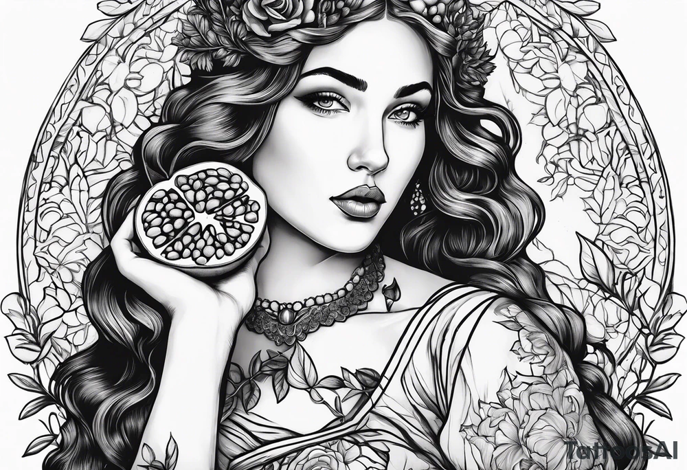 Persephone portrait holding a pomegranate tattoo idea