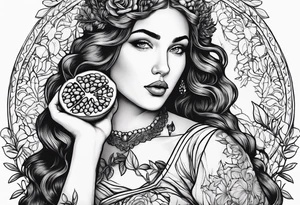 Persephone portrait holding a pomegranate tattoo idea