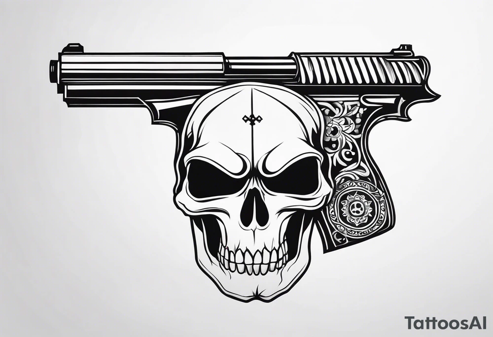 Skull, gun, bandana tattoo idea