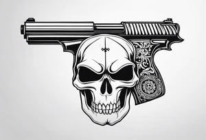 Skull, gun, bandana tattoo idea