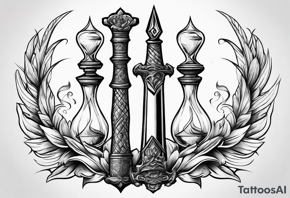Dagger with hourglass inside tattoo idea