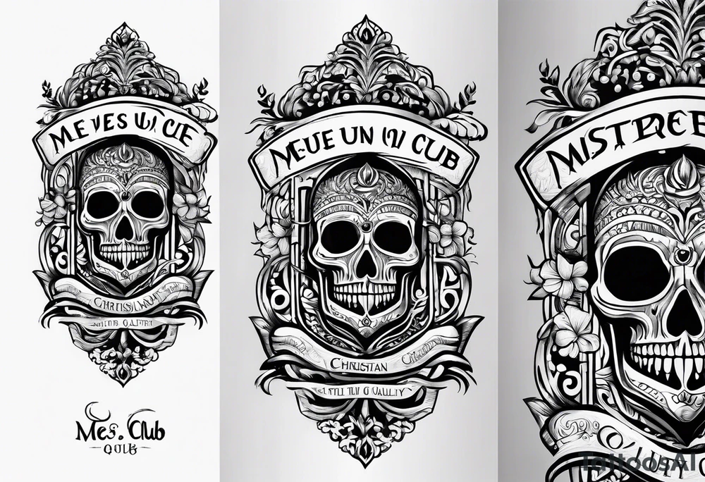MÉS QUE UN CLUB text with christian theme tattoo idea