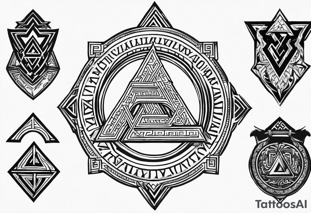 Valhalla sword shield axe Valknut stairs tattoo idea