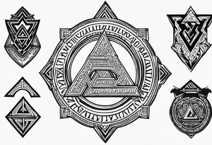Valhalla sword shield axe Valknut stairs tattoo idea