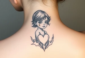 A little girl rising through the ashes, with a tear in her eye and a heart of gold tattoo idea