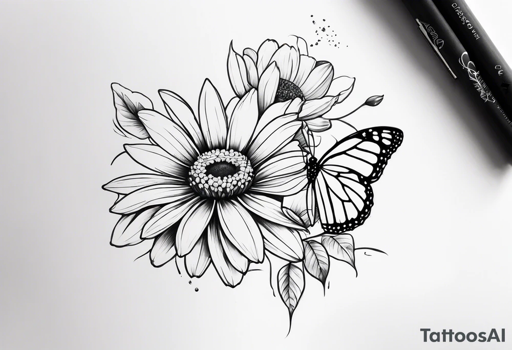 Daisy flower  and butterfly tattoo idea