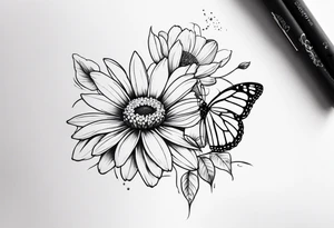 Daisy flower  and butterfly tattoo idea