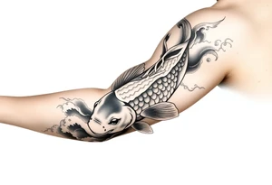 traditional koi fish swimming upstream through turbulent waves tattoo idea