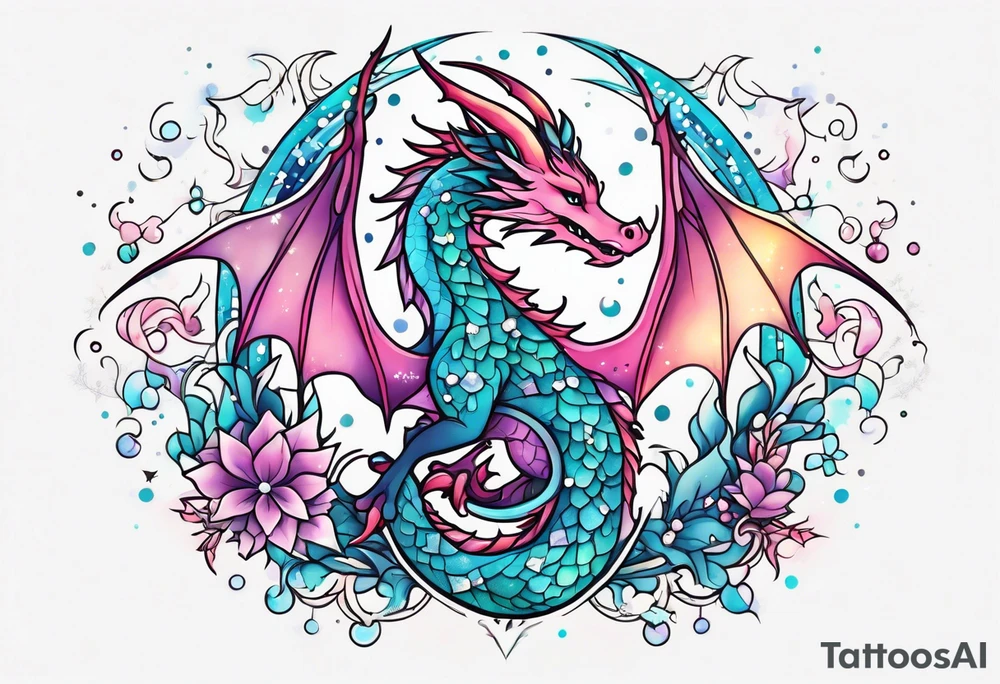Constellation, kawaii dragon, snowflake tattoo idea