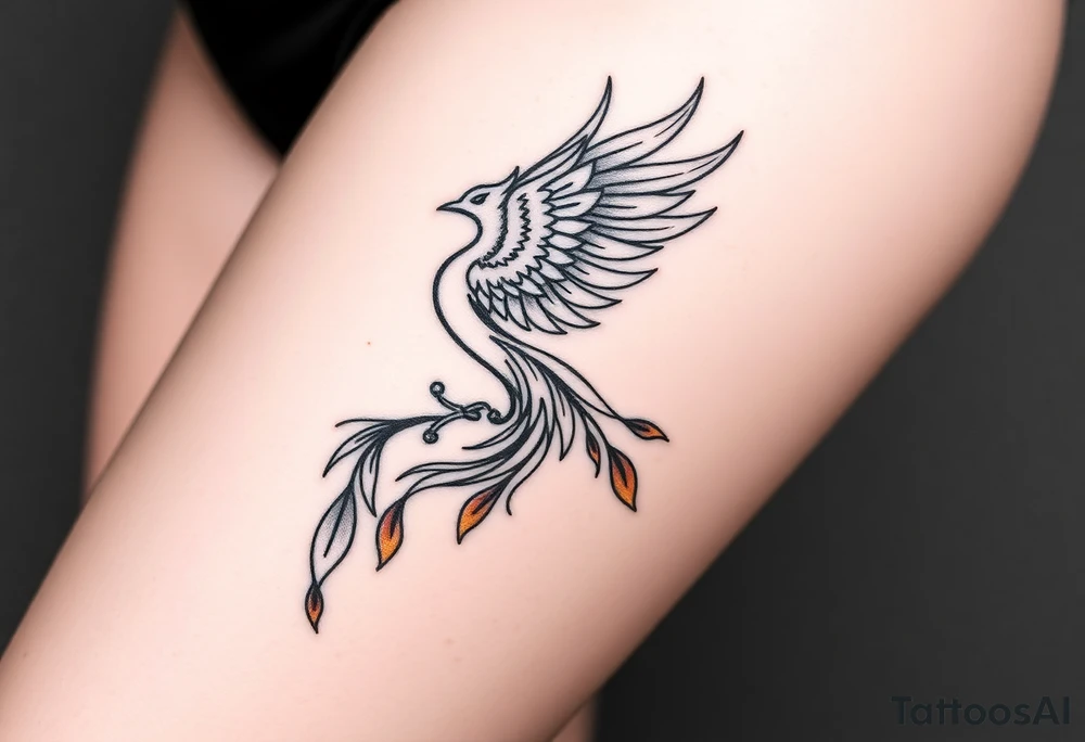 magnificent phoenix rising from golden flames with trailing embers tattoo idea