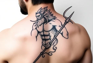 realistic muscular poseidon with big trident tattoo idea