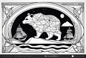 A badger and reindeer on an ark with the outlined by the map of Mallorca tattoo idea