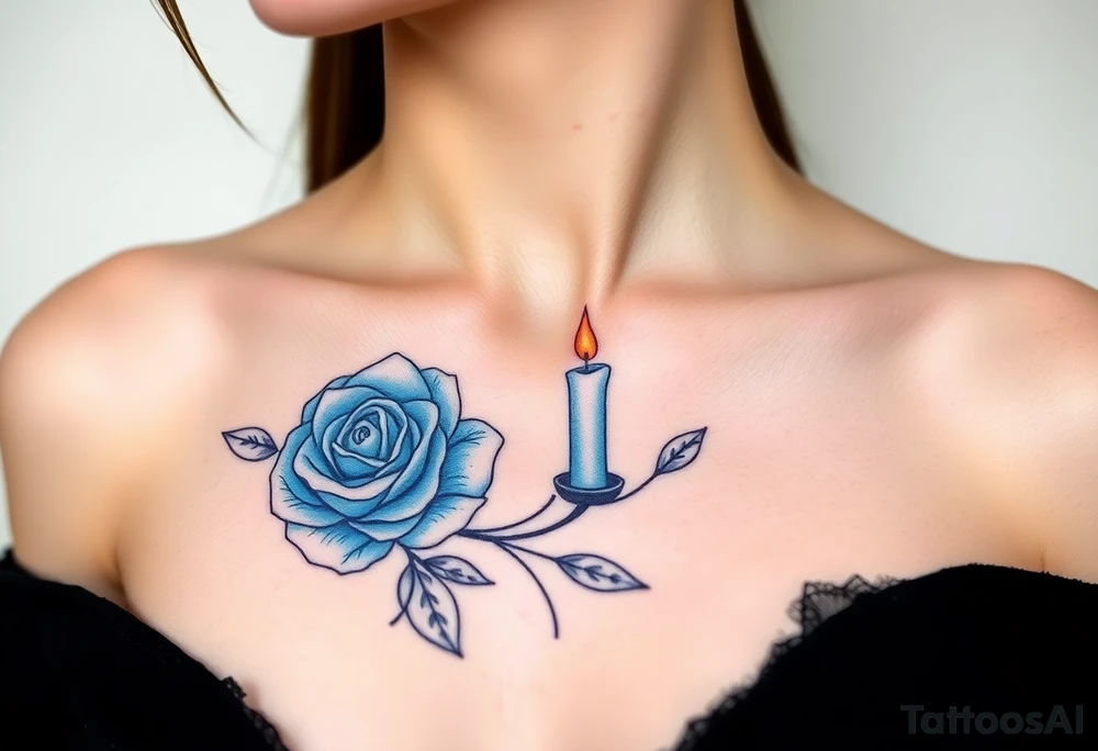 Blue, 2 roses, 2 candles, water tattoo idea
