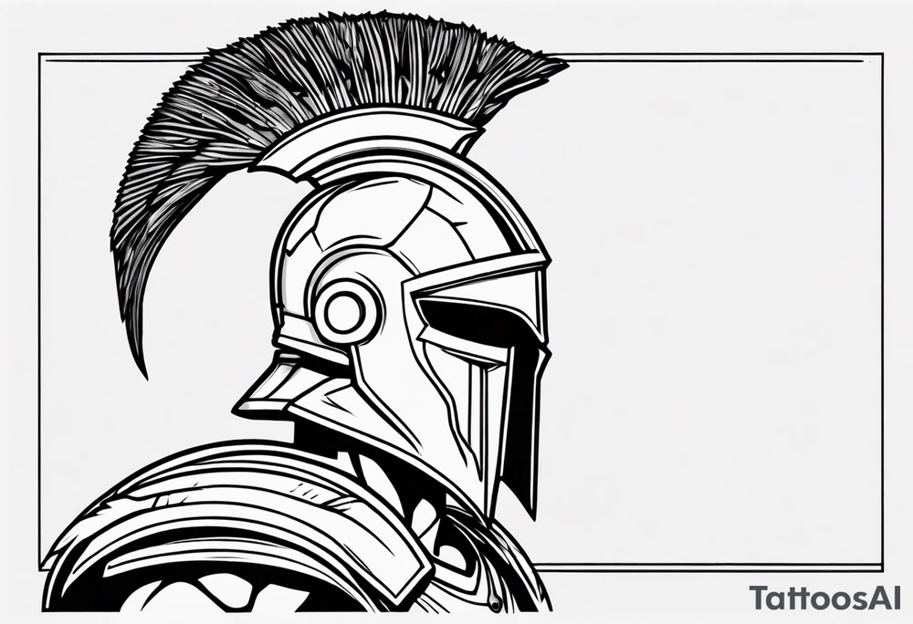 rectangular landscape format ultra-fine line linework vector of a spartan from the side, spartan spear, spartan shield, laurel wreath tattoo idea