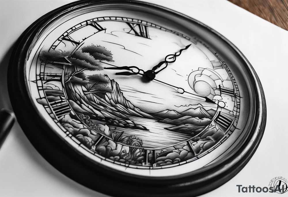 sunset clock tattoo idea
