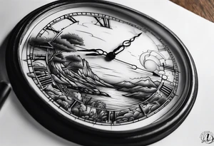 sunset clock tattoo idea