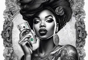 black woman with money in her mouth tattoo idea
