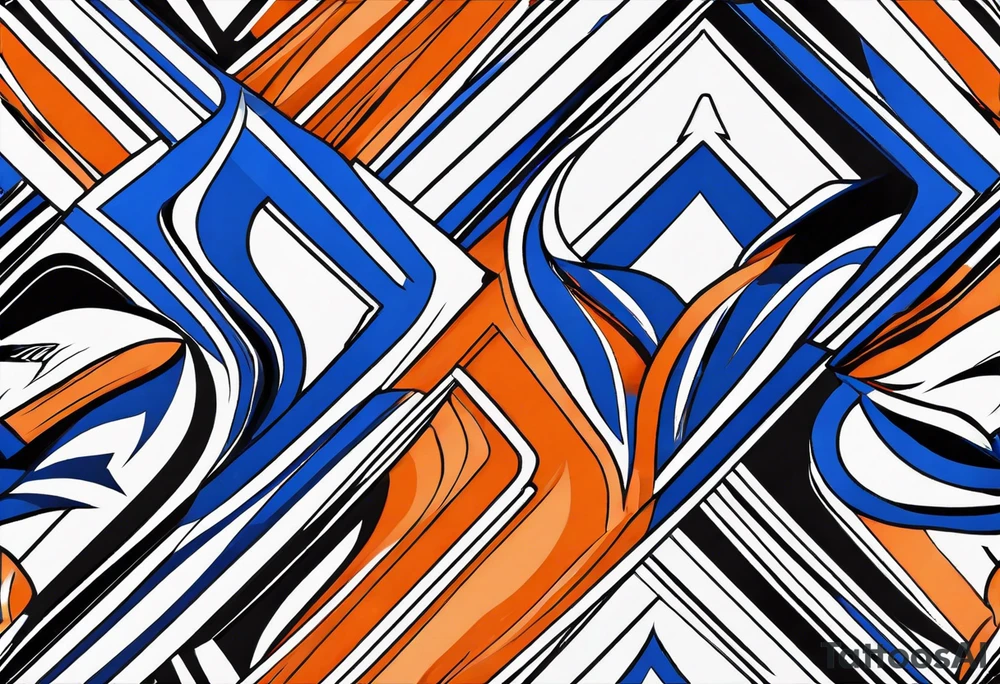 Blue and orange flame that has a half square thin line border. Make it as small as possible. The tattoo should be the size of a half dollar coin. tattoo idea