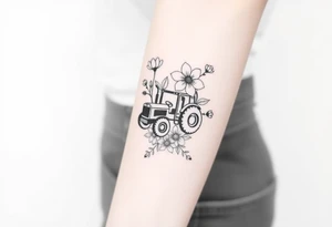 A bouquet of flowers with a tractor in it tattoo idea