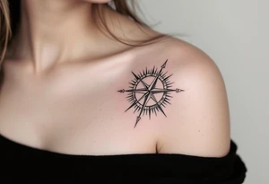 a half circle sundial mimicking the shape of the shoulder tattoo idea