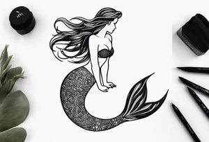 create a sketch of a minimalist mermaid tattoo including the number 311 tattoo idea