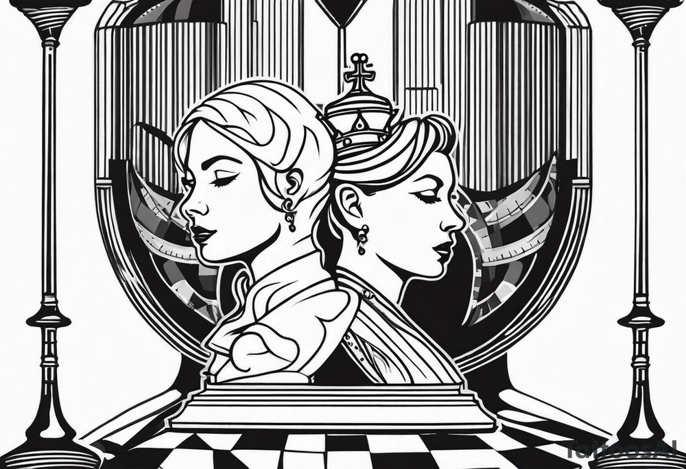 chess queen piece contour with two pawns on her side inside a quantum field tattoo idea chess queen piece contour with two pawns on her side inside a quantum field tattoo idea