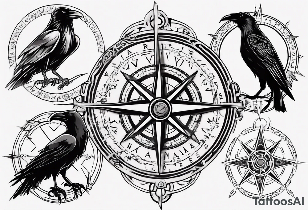 raven over a viking compass tattoo idea