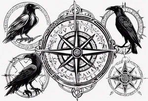 raven over a viking compass tattoo idea