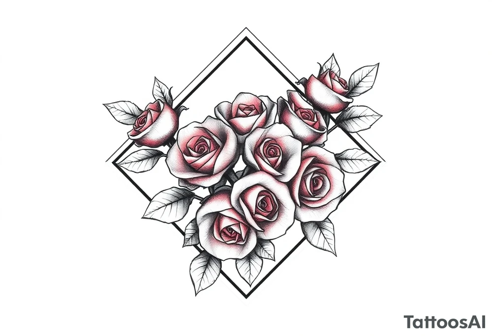 Small Roses filing up the inside of an elongated diamond shape tattoo idea