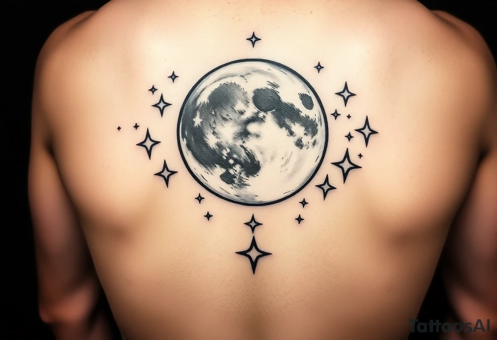 Full moon with stars tattoo idea