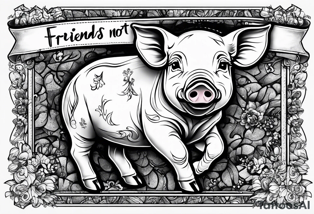 cute piglet.
with text: "friends not food" tattoo idea