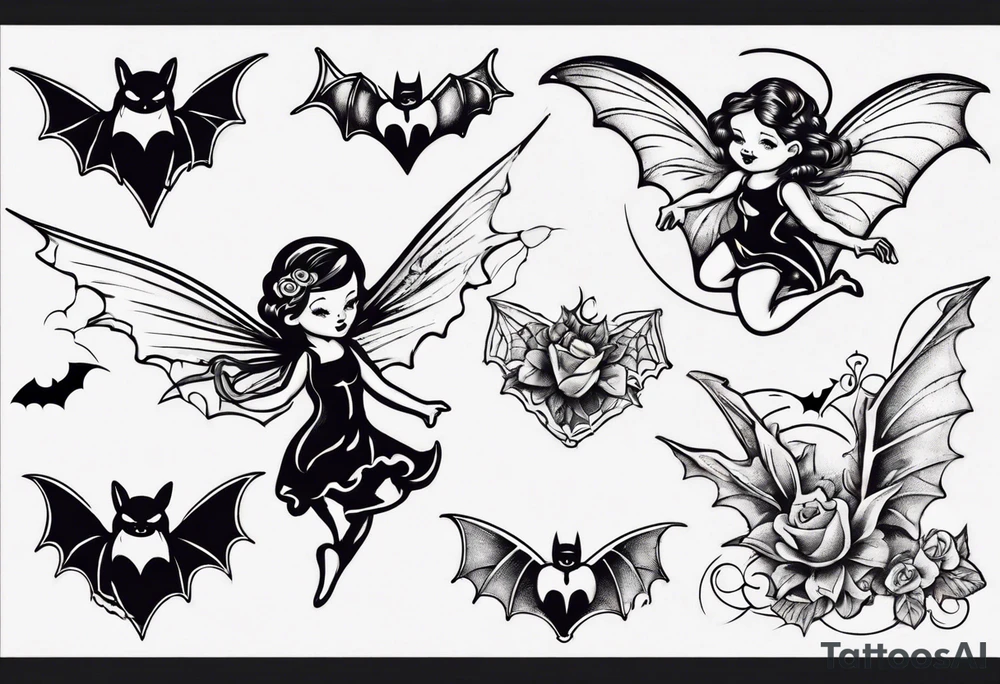 fairy flying over bat tattoo idea