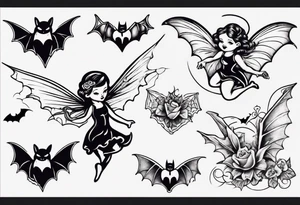 fairy flying over bat tattoo idea