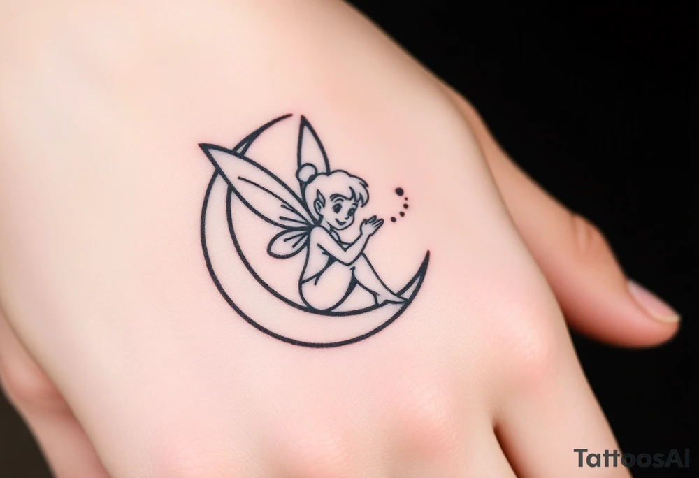 Tinkerbell sitting in a half moon thrown pixie dust tattoo idea