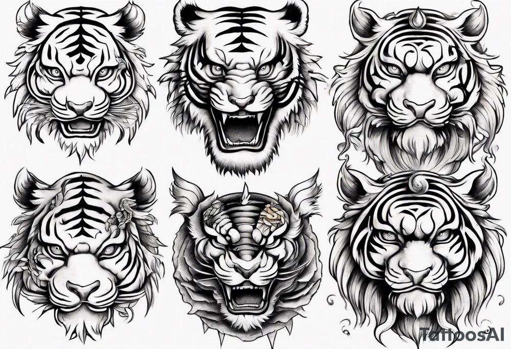 Ancient mythical tiger like creature on a sleeve tattoo idea