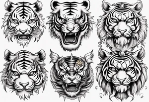 Ancient mythical tiger like creature on a sleeve tattoo idea