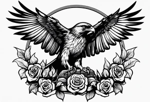 Hawk with rose in mouth flying down on a tombstone tattoo idea