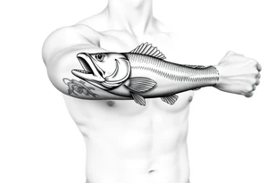 Fish swallowing arm tattoo idea