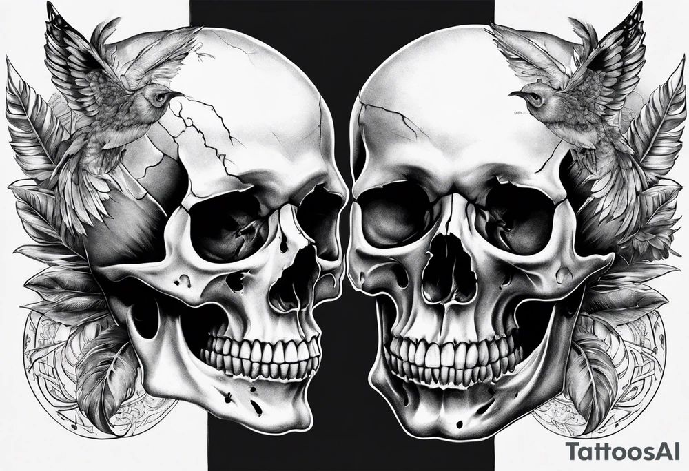 Skull split in two half’s tattoo idea