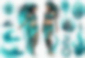 a turquoise Na'vi woman standing in the sea with water for legs surrounded by crashing waves tattoo idea