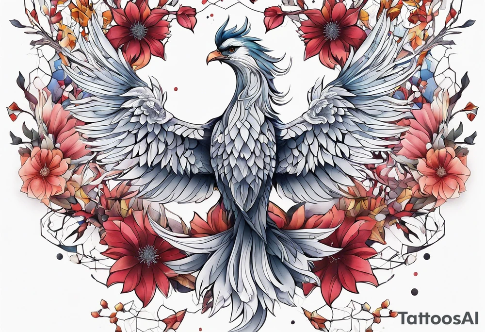 Constellation, animal phoenix , snow , géométric , flower tattoo idea