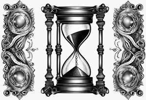 ornate hourglass, long, cosmic stardust, masculine, minimalist, tattoo idea