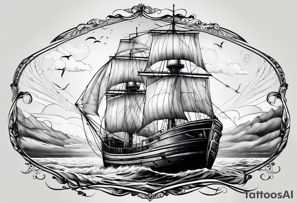 phare maritime dans un bateau a voiles. tattoo idea