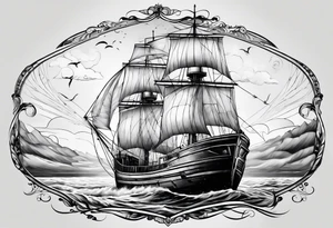 phare maritime dans un bateau a voiles. tattoo idea