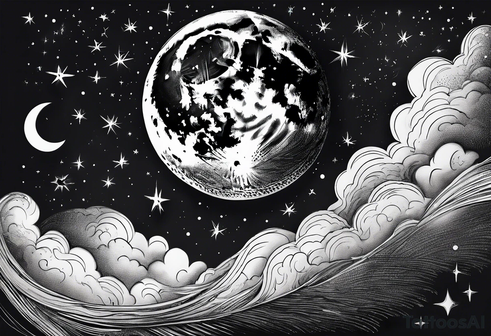 Night sky with moon tattoo idea