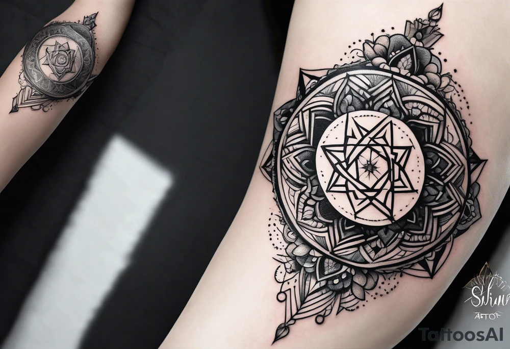 Hebrew phrase הרפו ודעו. Arm length for a female. Divine geometry tattoo idea