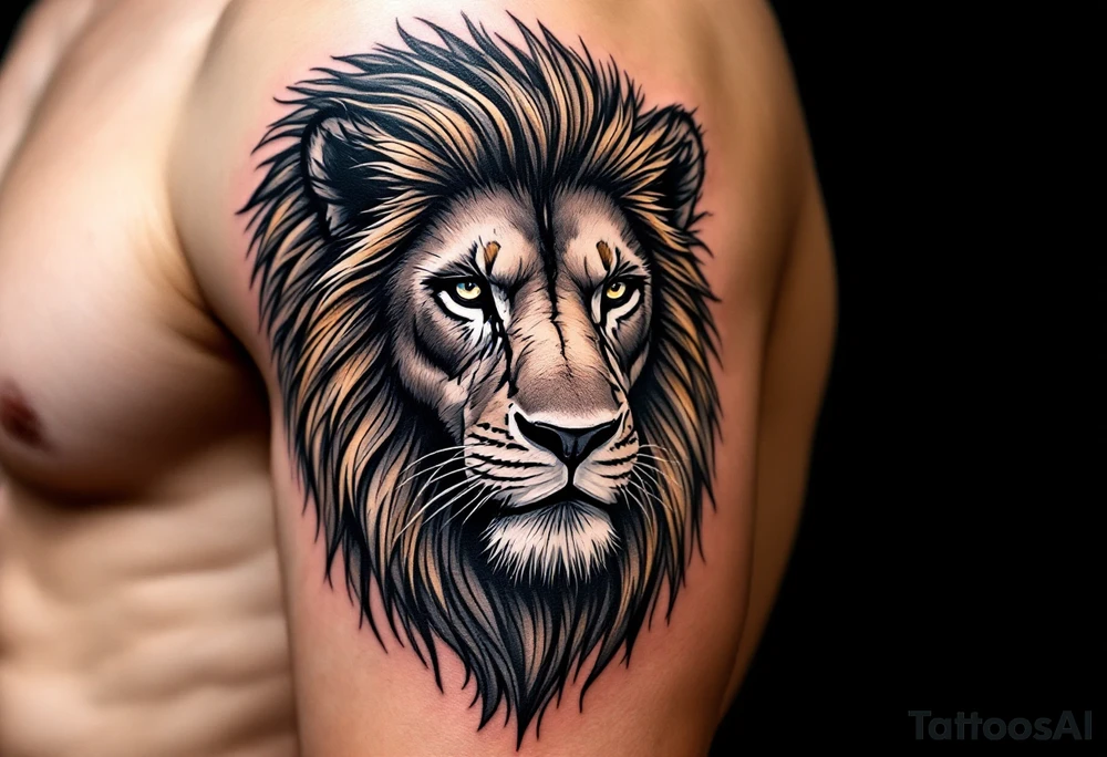 egyptian themed lion (red and black) tattoo idea