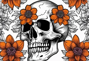 skull with flowers growing on top of its head tattoo idea